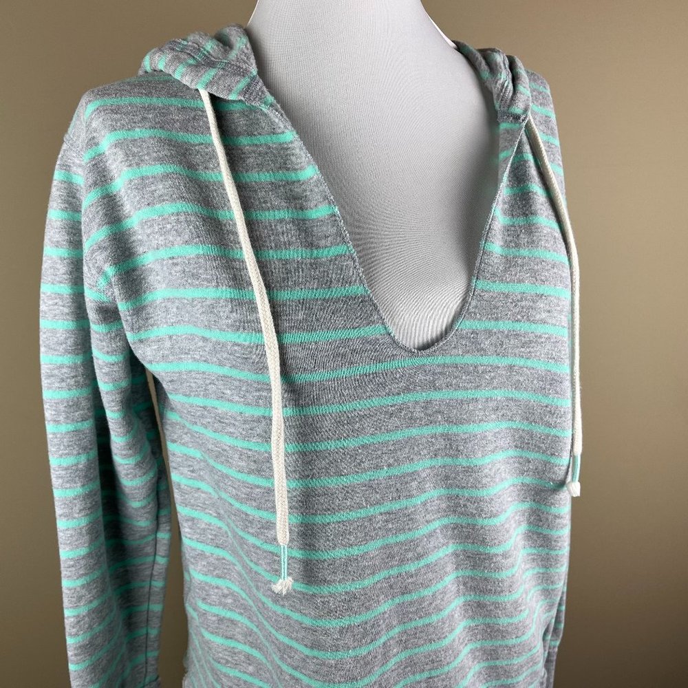 Victoria's Secret Long Sleeve Hoodie Size XS Gray Teal Green, Stripe, V-neck